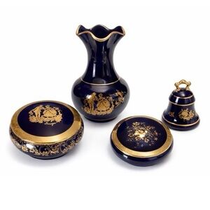 Limoges Desk Set Gold and Cobalt Blue 14k Gold Accents